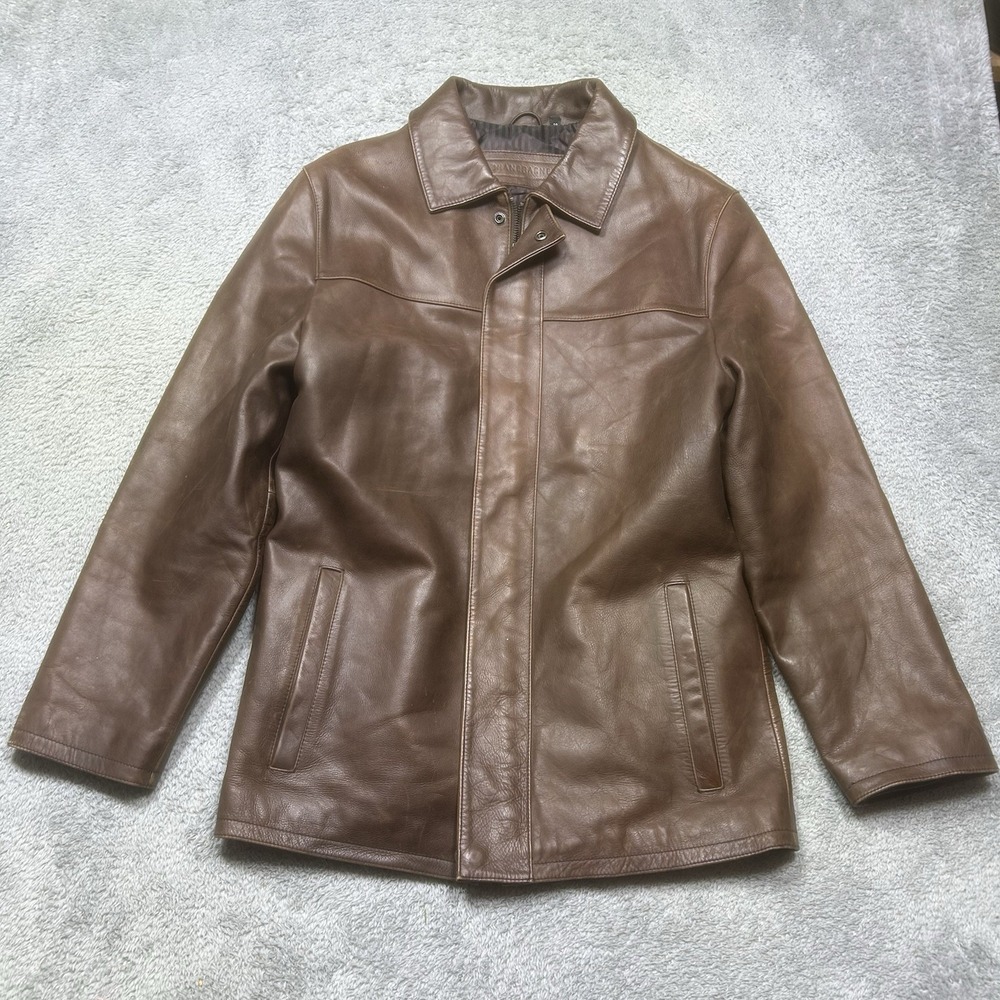 Vintage JHANE BARNES Bomber Jacket Men's 38 Brown Full Zip Lined Moto *SCRATCHES